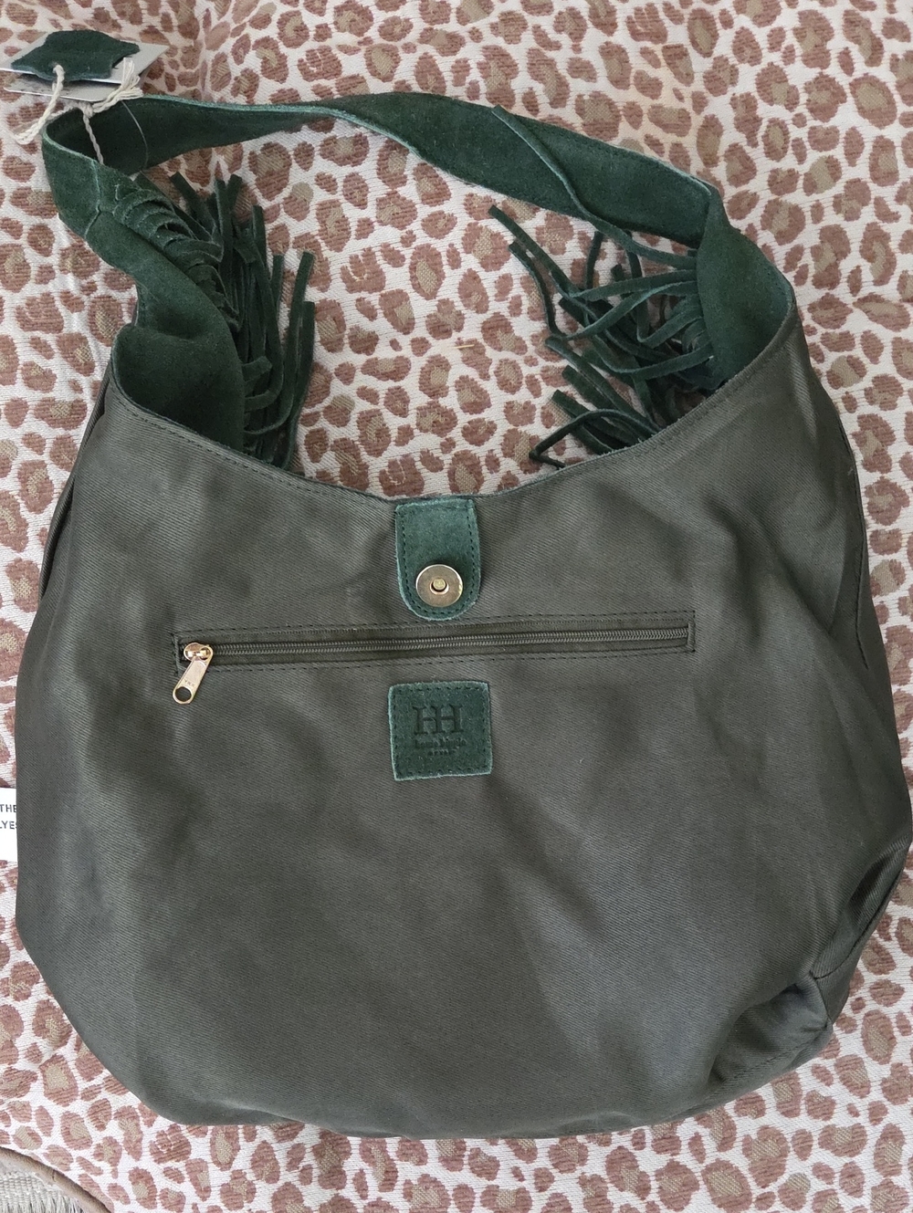 Haute Hippie Dark Green Suede Hobo Bag with Fringe NWT - Picture 16 of 17